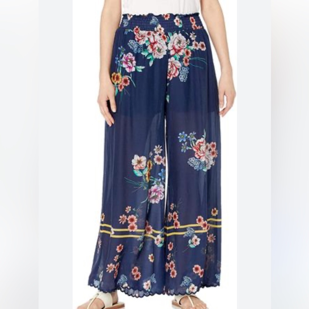 Johnny Was Mariah Floral Print Smocked Waist Wide Leg Georgette Pants Size XS